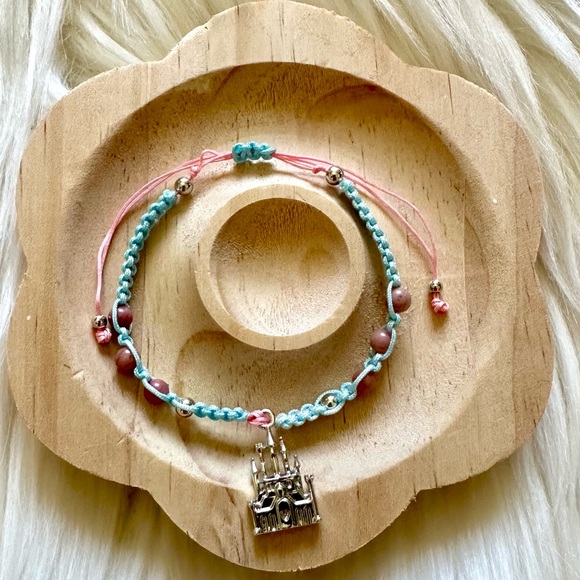 Jewelry - Handmade Aurora’s Castle Charm Blue & Pink String Adjustable Bracelet